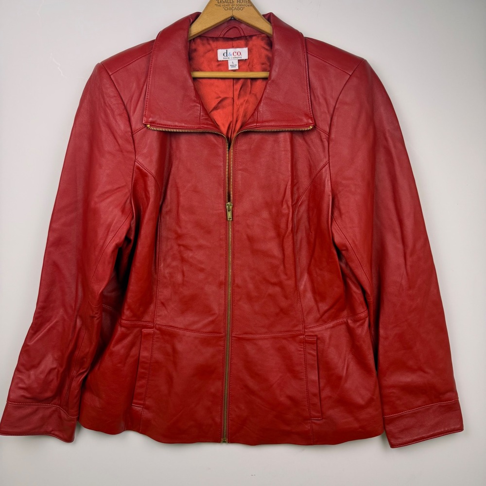 Denim & Co Y2K Red Leather Soft Dressy Jacket Womens Large Zip Front Collared